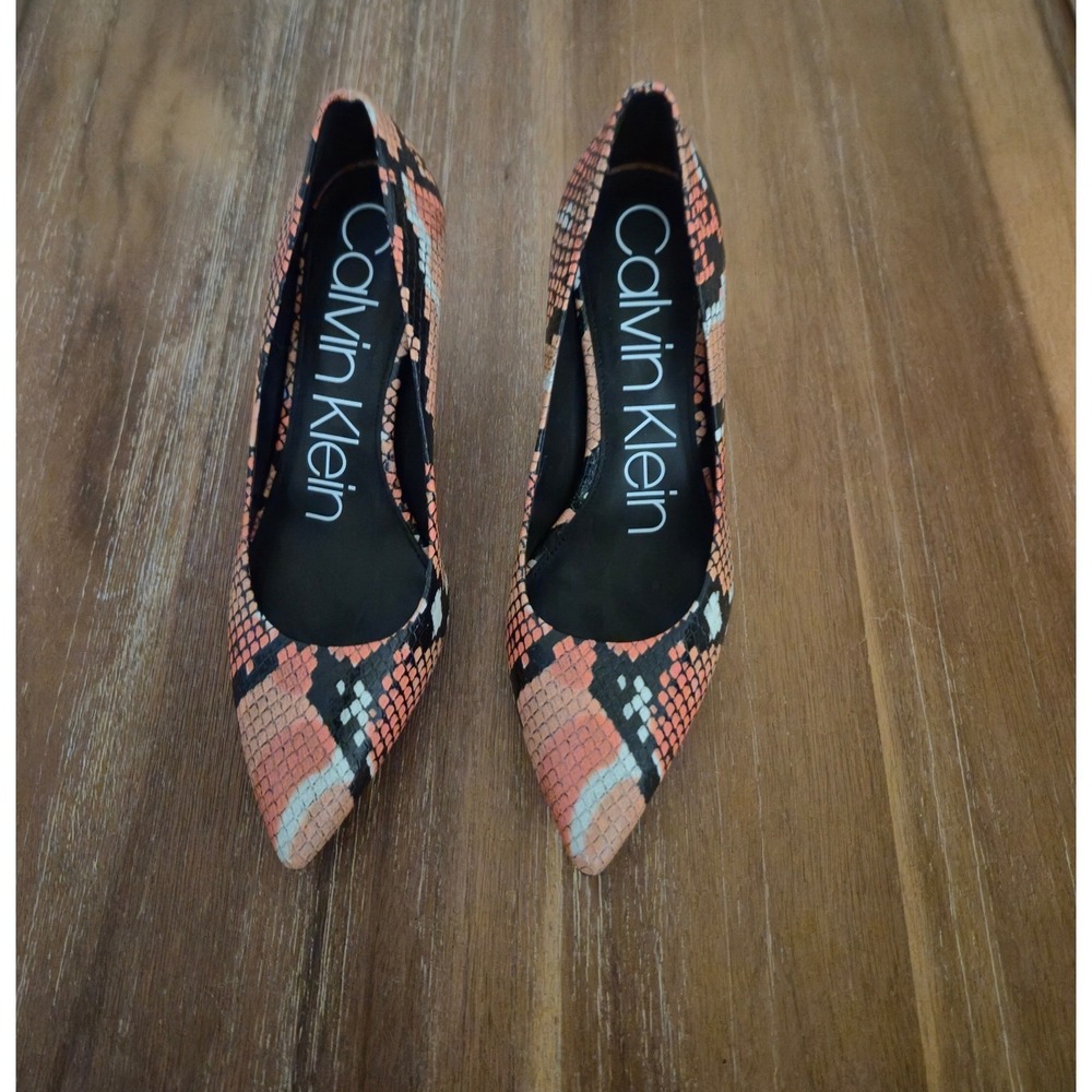 Calvin Klein Gayle Mamba Pumps Women's 6.5 Orange Snake Print Stiletto Money NIB